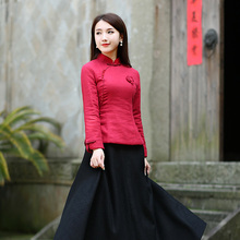 中式红jz上衣唐装女hq厚中国风棉旗袍(小)袄复古民国中国风女装