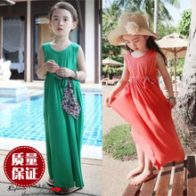韩款夏jz古女童纯棉nn衣裙 宝宝波西米亚海边沙滩长裙 母女裙