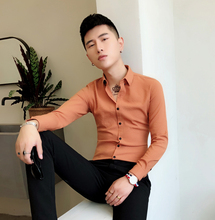 秋季(小)kk男装长袖夜tx衬衫男潮流修身流行条纹发型师休闲衬衣
