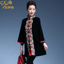 中老年kn装妈妈装金fp码绣花外套中老年高档女式风衣