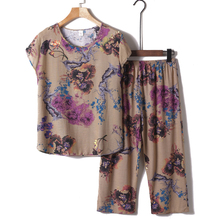 奶奶装kq装套装老年qc女妈妈短袖棉麻睡衣老的夏天衣服两件套