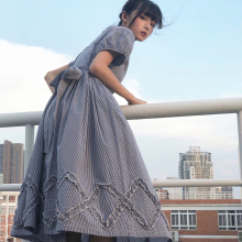 法式复kr古着感少女cp花边宽松大摆中长式 森系百搭