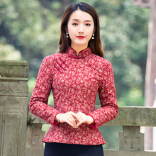 冬季加ku旗袍棉衣上uo女中国风红色加厚短式盘扣复古中式棉袄