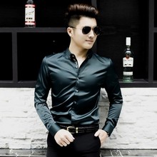秋季男ku薄式修身七ng衣韩款绣花半袖休闲潮男长袖免烫衬衫短