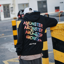 AMOkySTER官yf SSUR PLUS联名扭曲印花圆领情侣连帽男