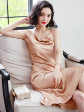 夏季时la性感丝绸缎hg吊带裙女中长式打底连衣裙礼服长裙睡裙
