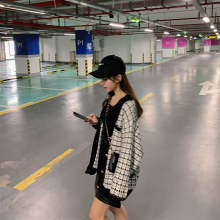 (小)香风la织开衫女2er秋冬新式宽松粗毛线千鸟外套慵懒风