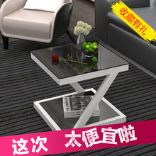 简约现lb边几钢化玻ob(小)迷你(小)方桌客厅边桌沙发边角几
