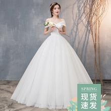一字肩lb面婚纱礼服ob0新娘新式赫本(小)个子齐地简约韩式修身显瘦