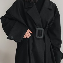 boclcalookdk黑色西装毛呢外套大衣女长式风衣大码秋冬季加厚
