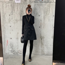 QZZlc香风连衣裙dk毛呢(小)个子背心黑裙女修身2020年春装