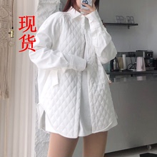 曜白光li 设计感(小)po菱形格柔感夹棉衬衫外套女冬