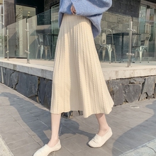 针织半li裙女春百褶ou长式2020秋冬高腰A字遮胯裙子显瘦长裙