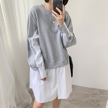 设计感li衣拼接衬衫ai连衣裙 韩款休闲宽松大码长T连衣裙898