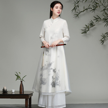 中国风li服女202ge文艺古风日常装加厚长袖茶服禅舞连衣裙