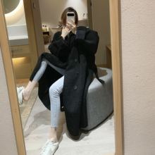 皮毛一lj 中长式vn外套女冬季新式韩款翻领系带复古宽松大衣