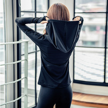 健身运lo上衣速干长yf服女速干衣跑步晨跑宽松t恤连帽户外