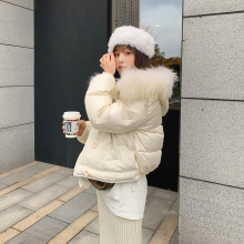 Alilqe W花花ok风羽绒服女士冬季新式白鸭绒连帽毛领收腰外套