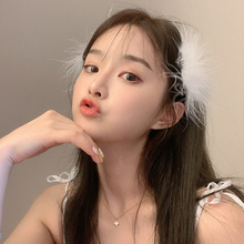 超仙气lt毛韩国白色cn红同式边夹子发卡森系仙女汉服配饰