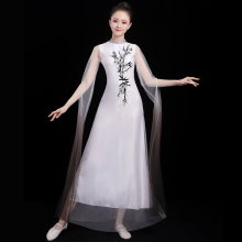 高档水lu舞服装女飘ng舞水墨中国风古装纱衣舞蹈女