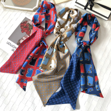 春夏新lw双层真丝斜bs巾女气质式飘带领巾长巾百搭(小)丝巾