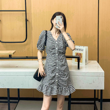 收腰格lz法式桔梗泡zy柔风短式连衣裙子2020年新式夏天女装