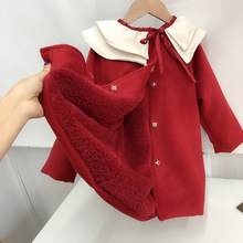 202lz新婴童装红yf节过年装女宝宝荷叶领呢子外套加绒宝宝大衣
