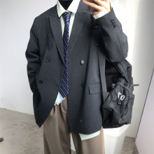 C2自lz/2020yf码休闲西服条纹垫肩复古风宽松西装外套男女潮