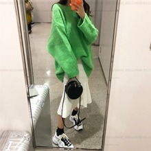 P家 lz款现货 韩yf温柔的女生 宽松粗棒针中长圆领大毛衣 套装