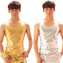 发型师lz演服装打底yf演出服金银个性紧身弹力修身男