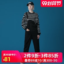 202ma新式黑色背ng减龄可爱韩款宽松复古直筒泫雅风牛仔裤春秋