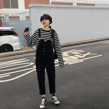 JHXma减龄背带裤ng学生韩款2019春季新式复古显瘦牛仔裤九分裤