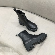 NEEmaNEES厚ng靴女牛皮系带INS松糕底短靴英伦机车女靴军靴潮