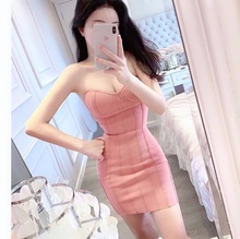 抹胸性ma修身甜粉(小)ba衣裙