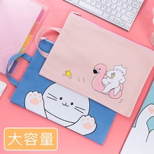 A4文md袋(小)学生用pc容量手提帆布袋简约(小)清新试卷夹可爱卡通