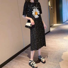 网红大me女装连衣裙uo0夏季新式中长显瘦修身过膝女学生短袖裙子