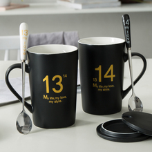 131mi创意子一对rz陶瓷水杯带盖勺个性可爱马克杯咖啡杯