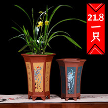 六方紫mj兰花盆宜兴zj桌面绿植花卉盆景盆花盆多肉大号盆包邮