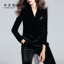 春秋式mk套女百搭长bc丝绒(小)西装短式双排扣修身显瘦(小)西服潮