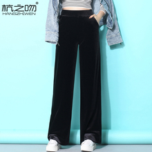 坠感金mk绒女秋冬高bc加厚垂感休闲拖地直筒丝绒长裤子