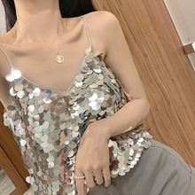 外搭亮mk闪闪上衣女bc迪吊带背心女外穿潮衣服叠穿(小)性感短式