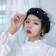 秋冬季mk毛呢珍珠网bc帽子女英伦复古画家帽韩款南瓜蓓蕾帽潮