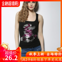 DGVmk亮片T恤女bc020夏季新式欧洲站图案撞色弹力修身外穿背心