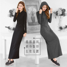 春秋新mk女装202bc拖地修身包臀大码休闲连帽棉卫衣连衣裙