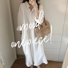 NDZml色亚麻连衣it020年夏季欧美ins棉麻衬衫裙女中长式衬衣裙