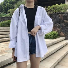 早秋2ml20新式韩itic宽松中长式长袖白衬衫港味防晒上衣外套女夏