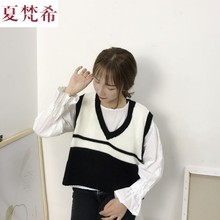 女生秋mo外套宽松udiang针织衫学生衬衫+短式毛衣无袖背心马甲