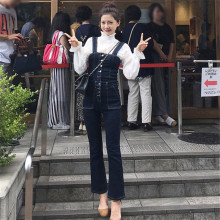 韩国2mp20春秋季zp仔背带裤长裤宽松显瘦(小)喇叭裤连体裤潮女装