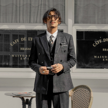 SOAmsIN英伦风wd排扣男 商务正装黑色条纹职业装西服外套