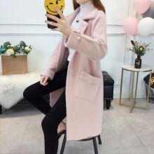 202mx新冬式欧美hz女大衣仿水貂绒针织开衫加厚毛衣中长式外套